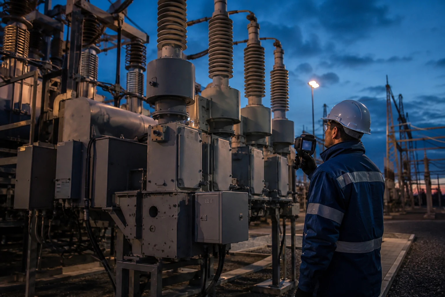 Technician inspecting electrical infrastructure